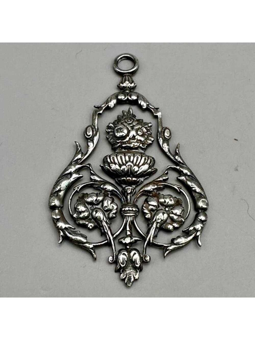 Ornate Garland Floral Pendant Embossed Metal French Antique Art Nouveau Style